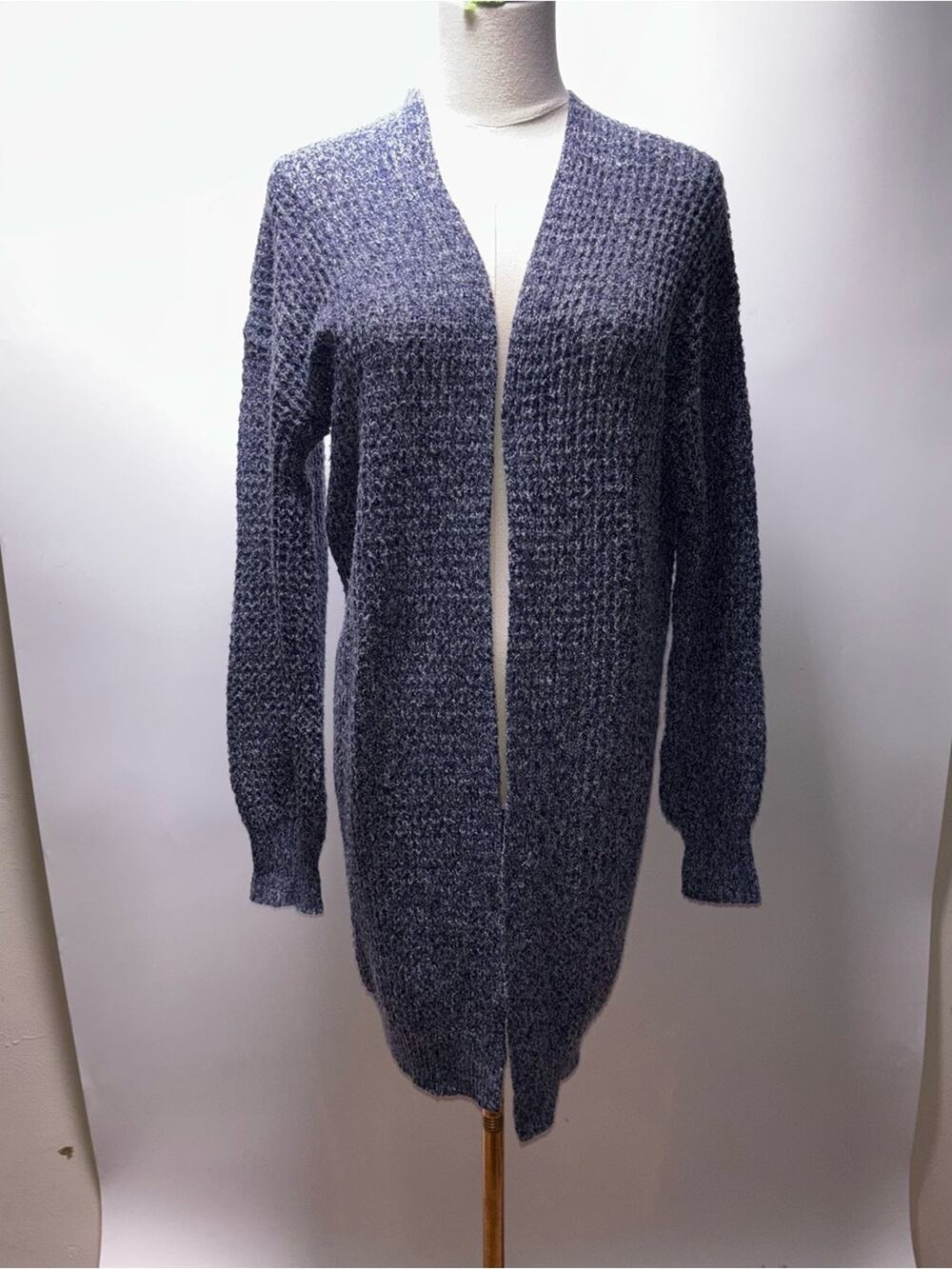 SHEIN Long Open Knit Cardigan - Heathered Blue Size M